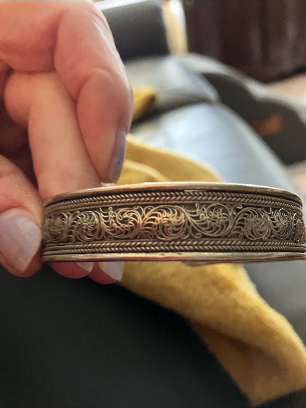 Intricate Tibetan Filigree Cuff Bracelet - Silver Tone